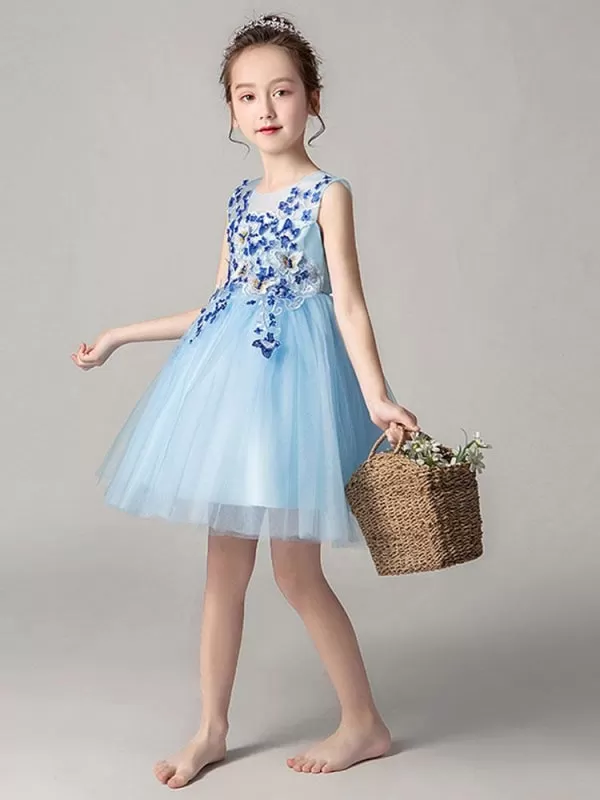 Sleeveless Flowers Kids Party Dresses 3D Floral Flower Girl Dresses