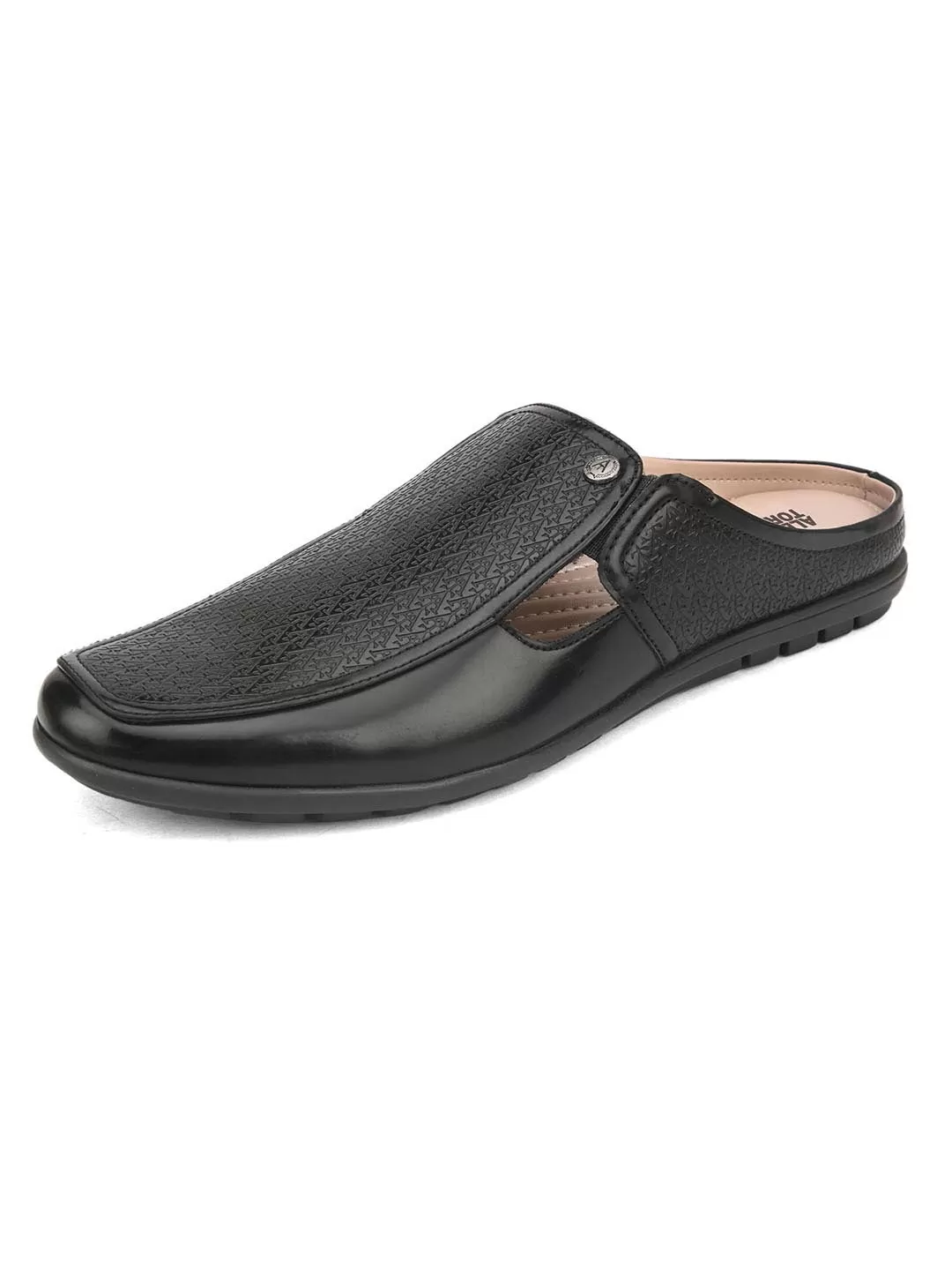 Solid Black Ethnic mules for men