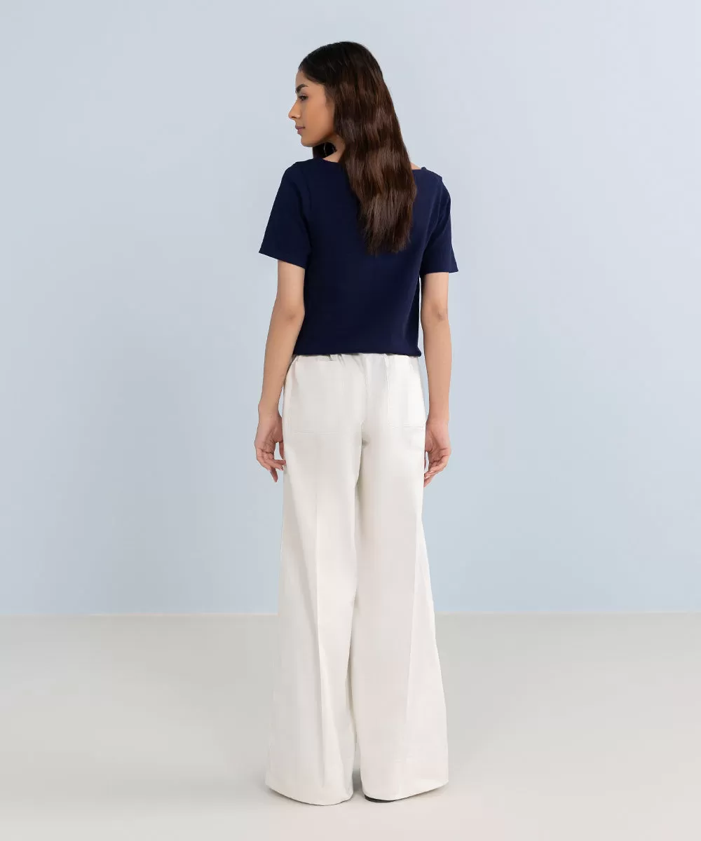 Stretched Cotton Wide Leg Trousers