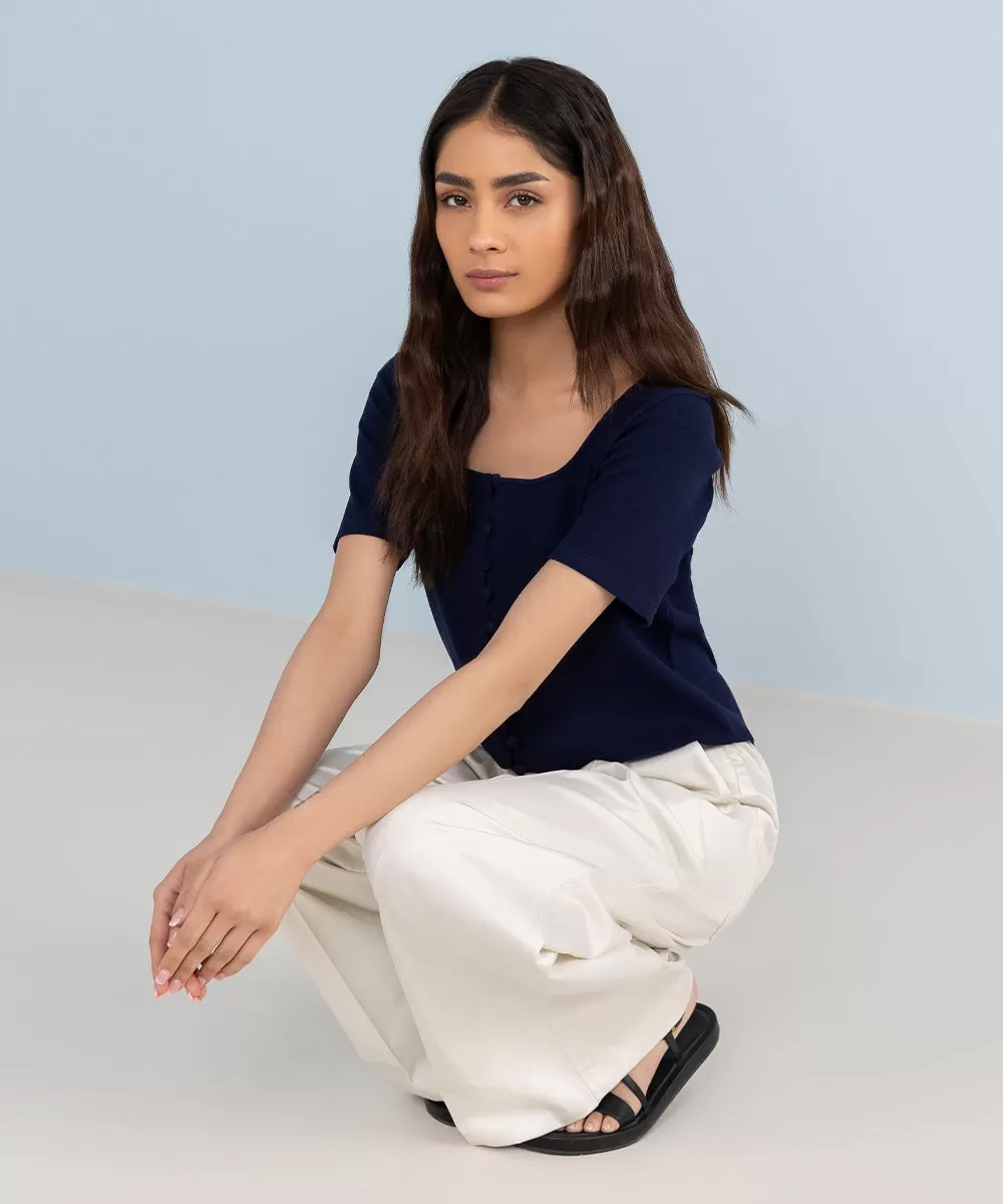 Stretched Cotton Wide Leg Trousers