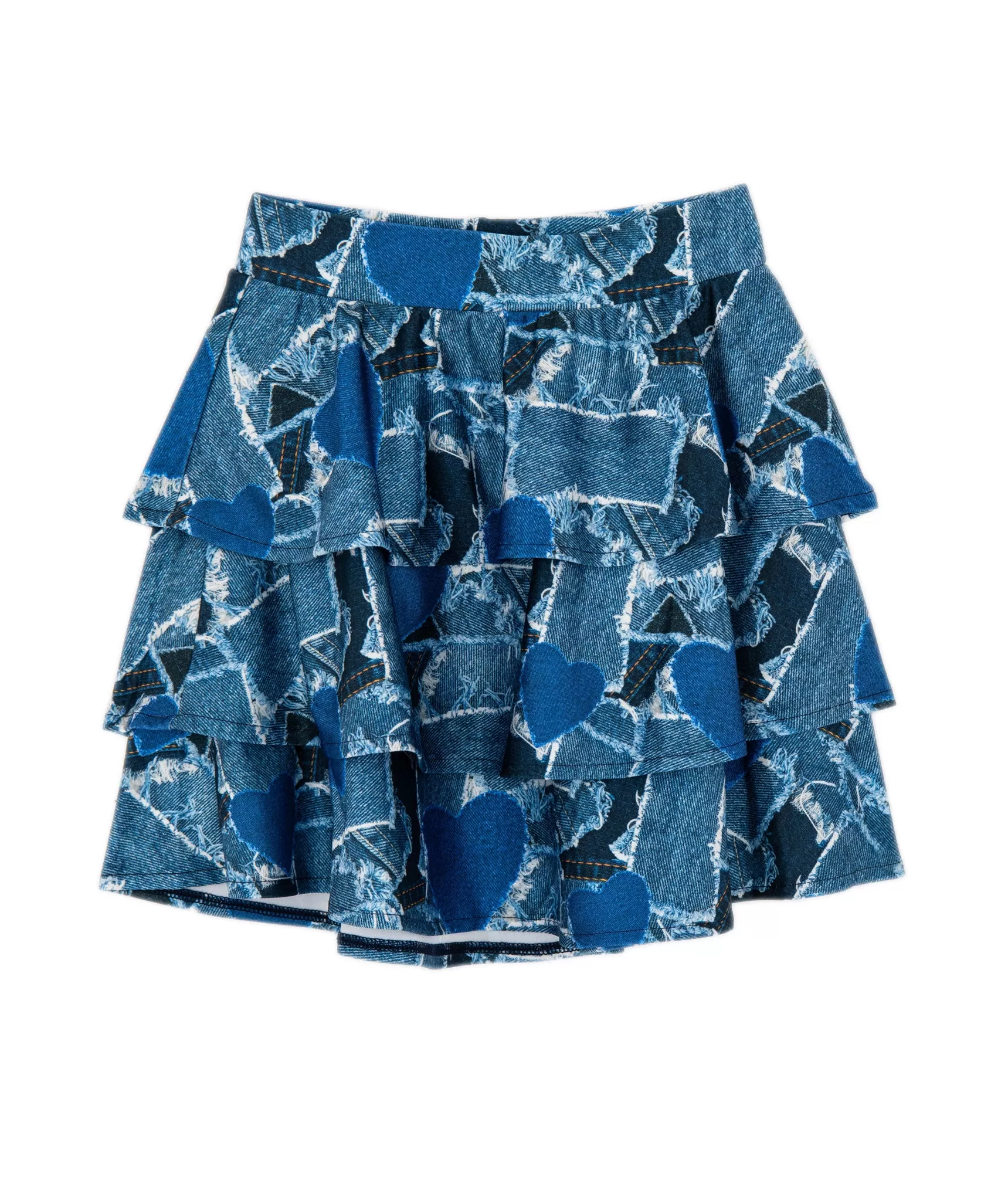 Terez Girl Denim Heart Patchwork Tiered Skirt