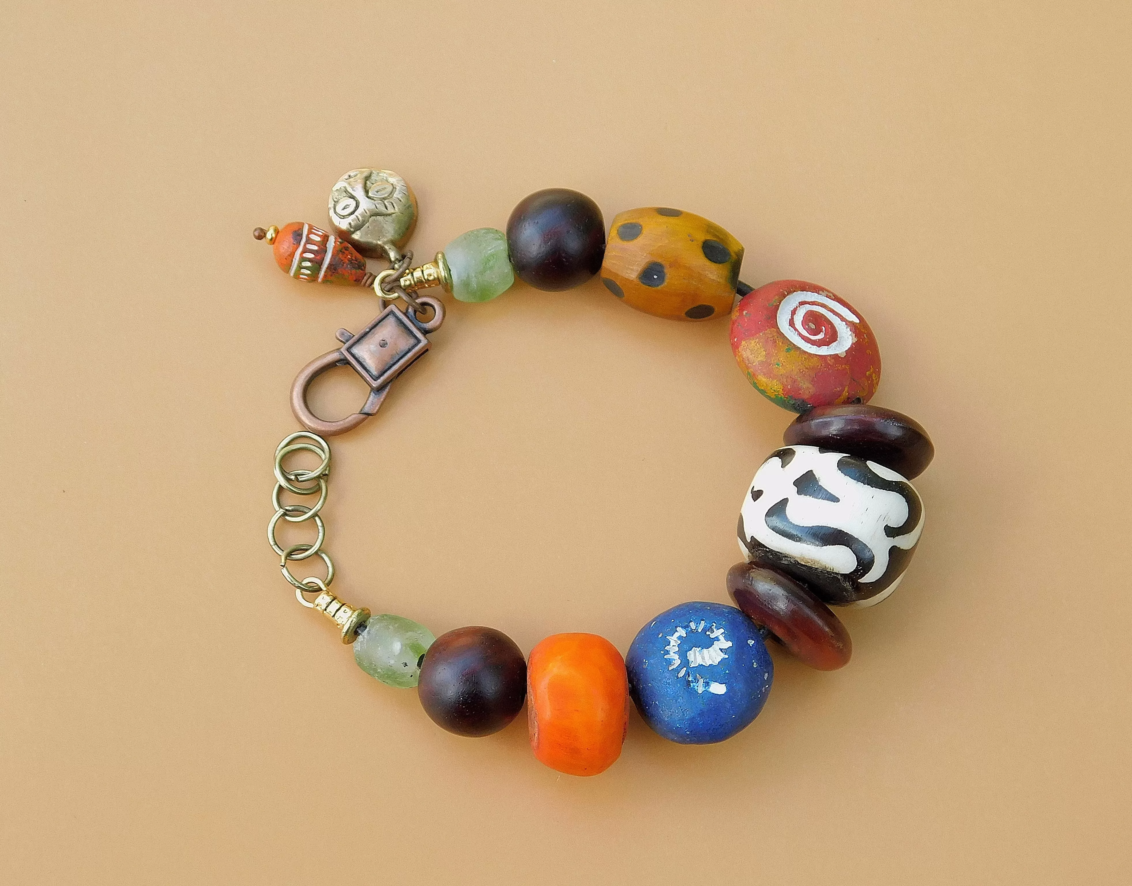 Terracotta and Horn Bead Bracelet