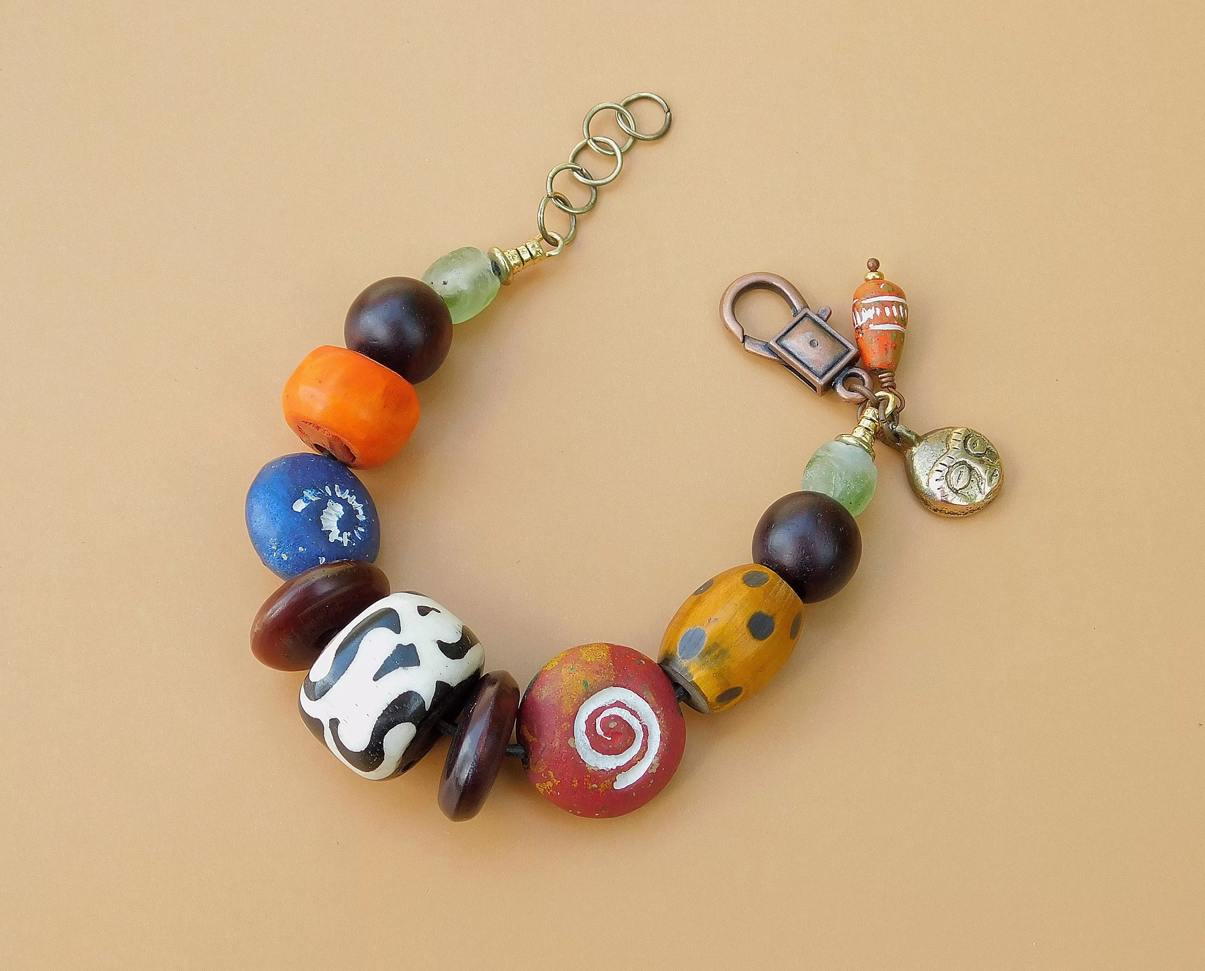 Terracotta and Horn Bead Bracelet