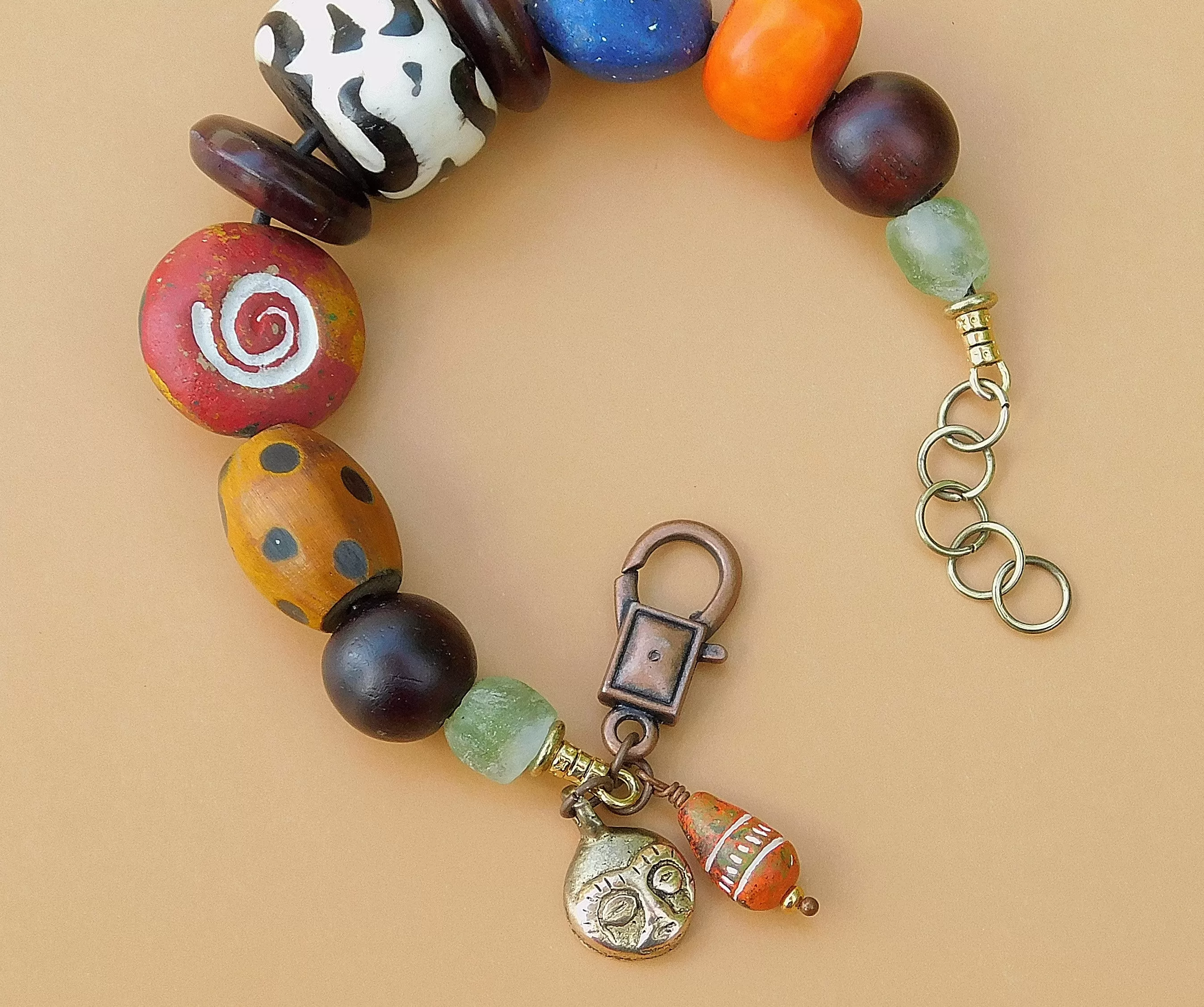 Terracotta and Horn Bead Bracelet