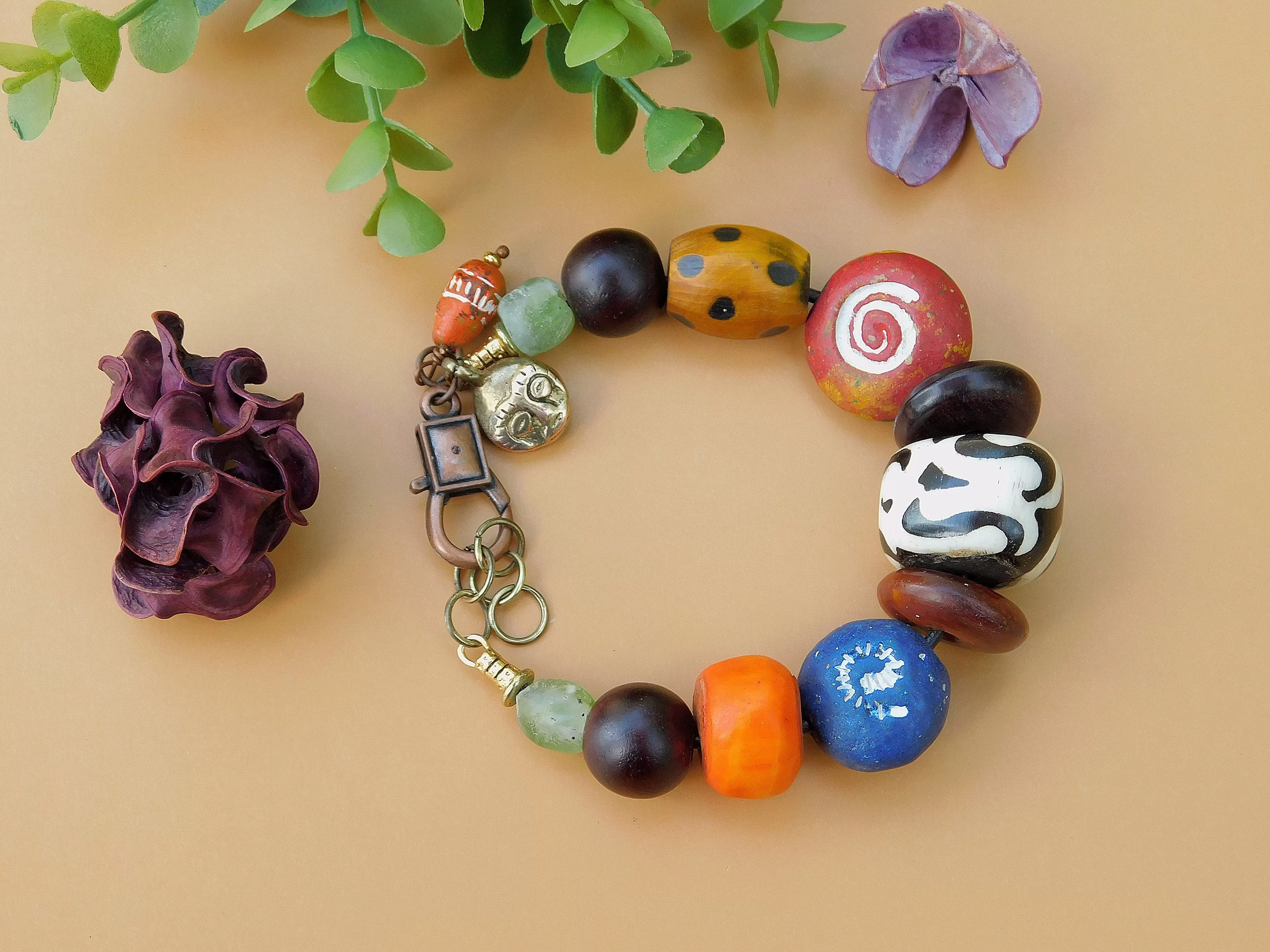 Terracotta and Horn Bead Bracelet