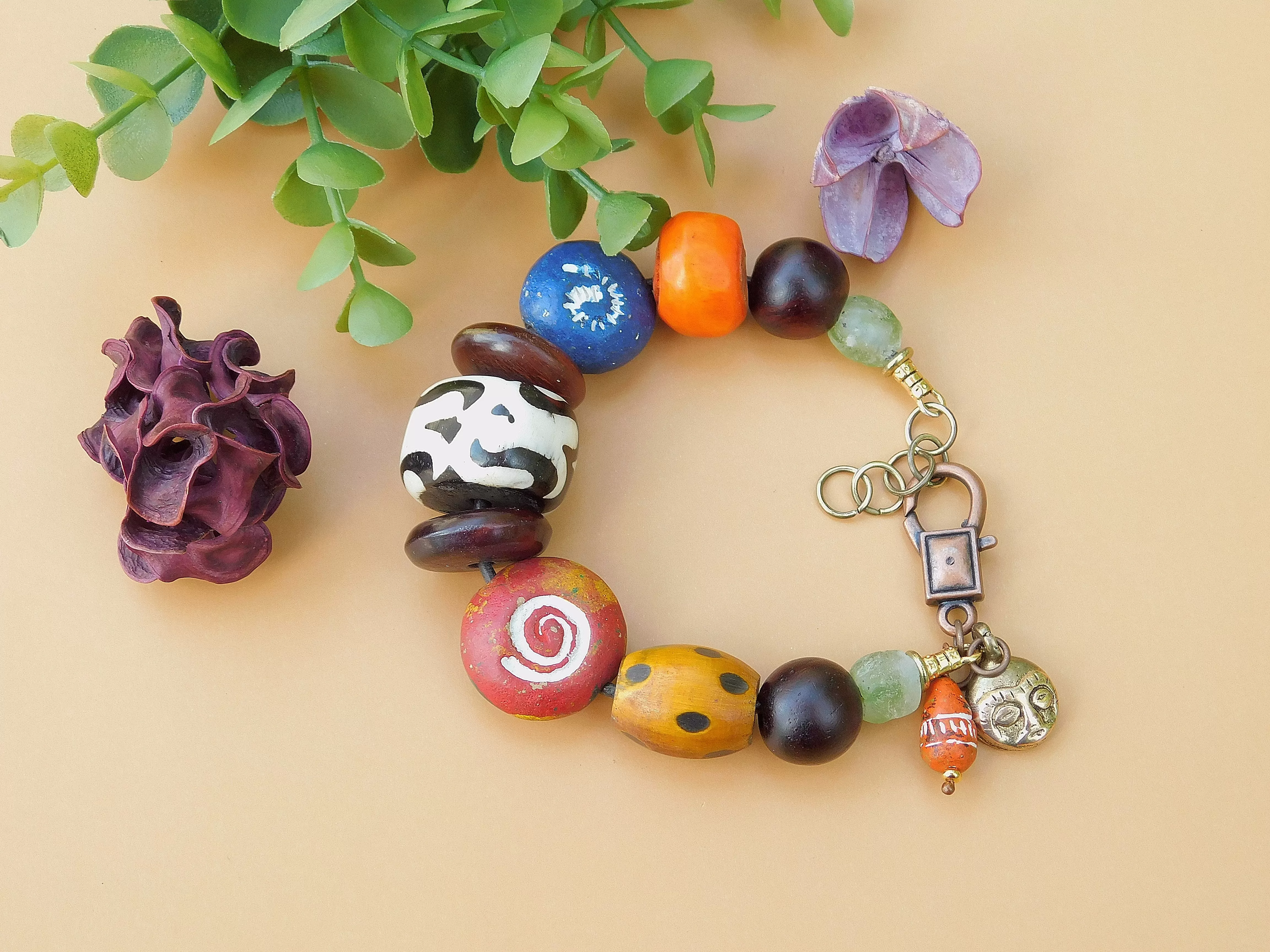 Terracotta and Horn Bead Bracelet