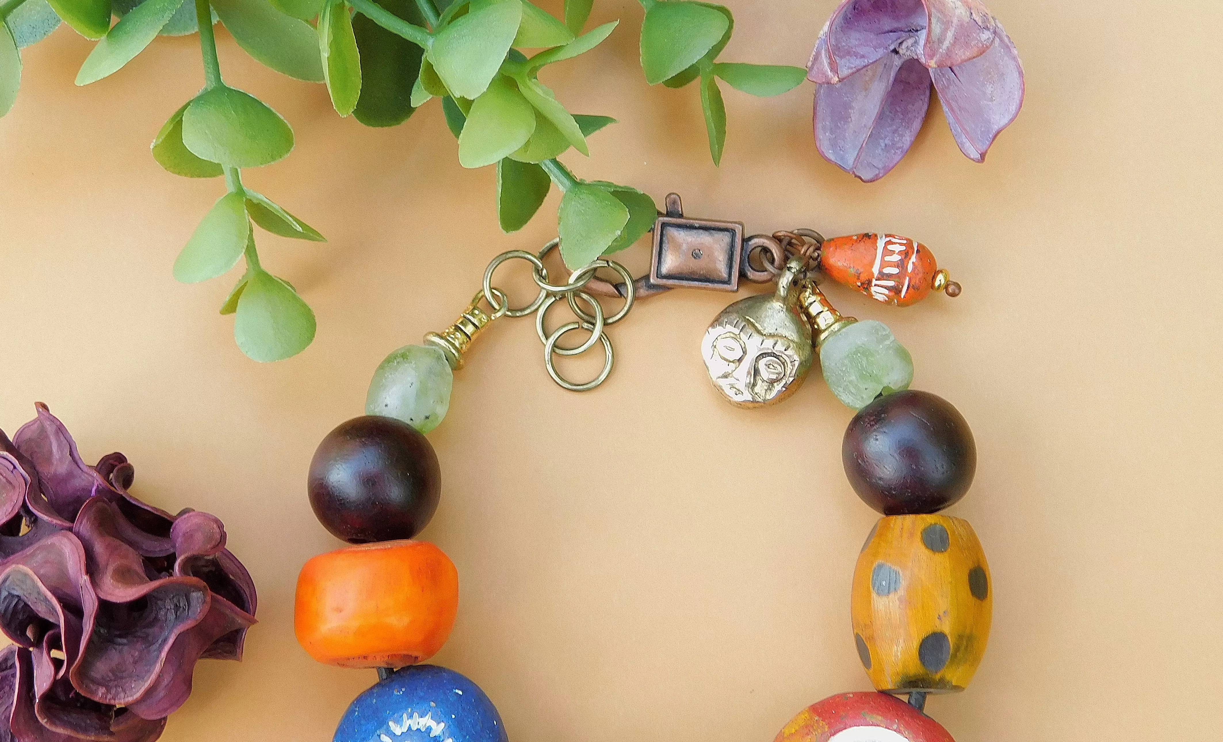 Terracotta and Horn Bead Bracelet