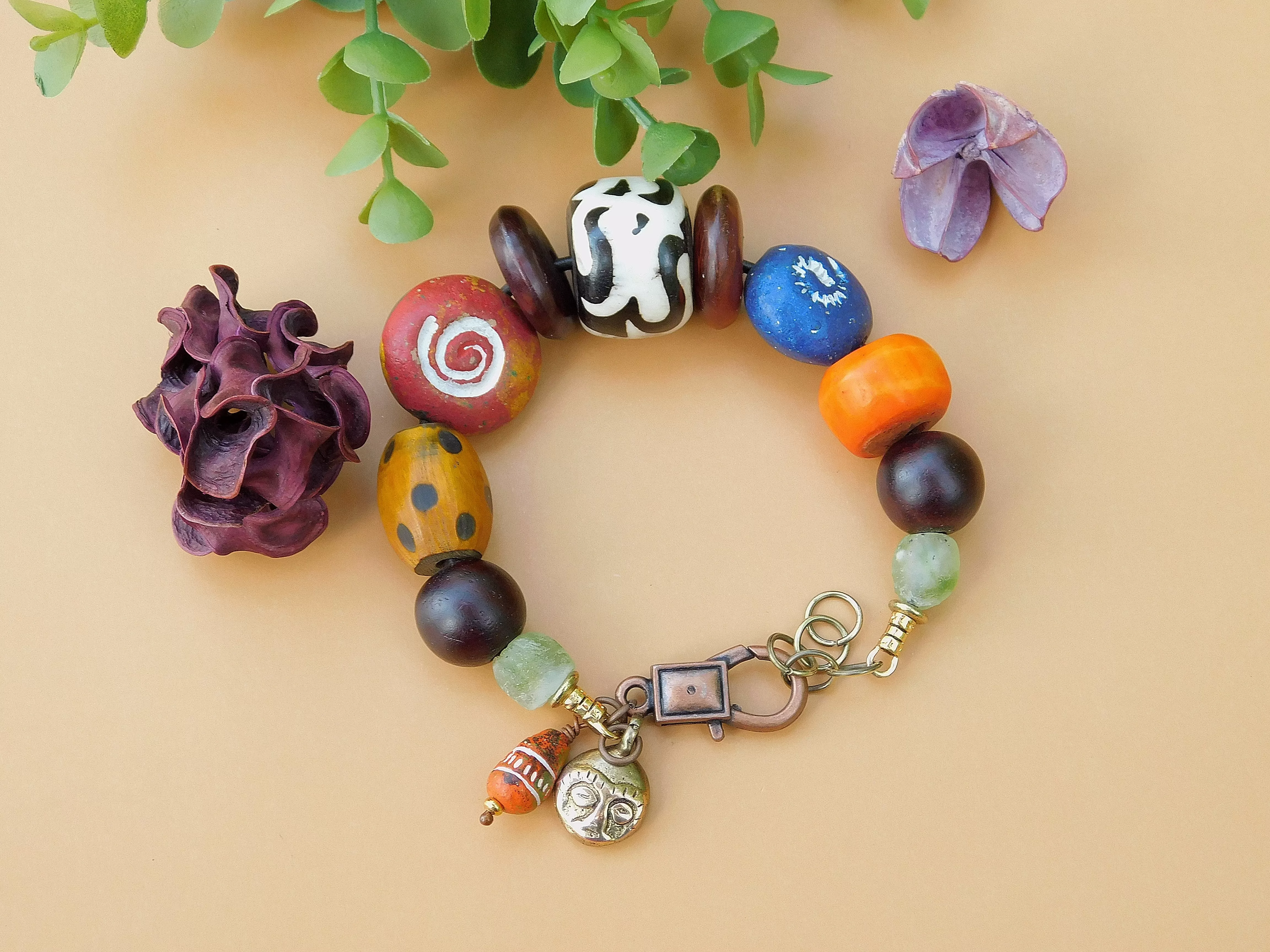 Terracotta and Horn Bead Bracelet