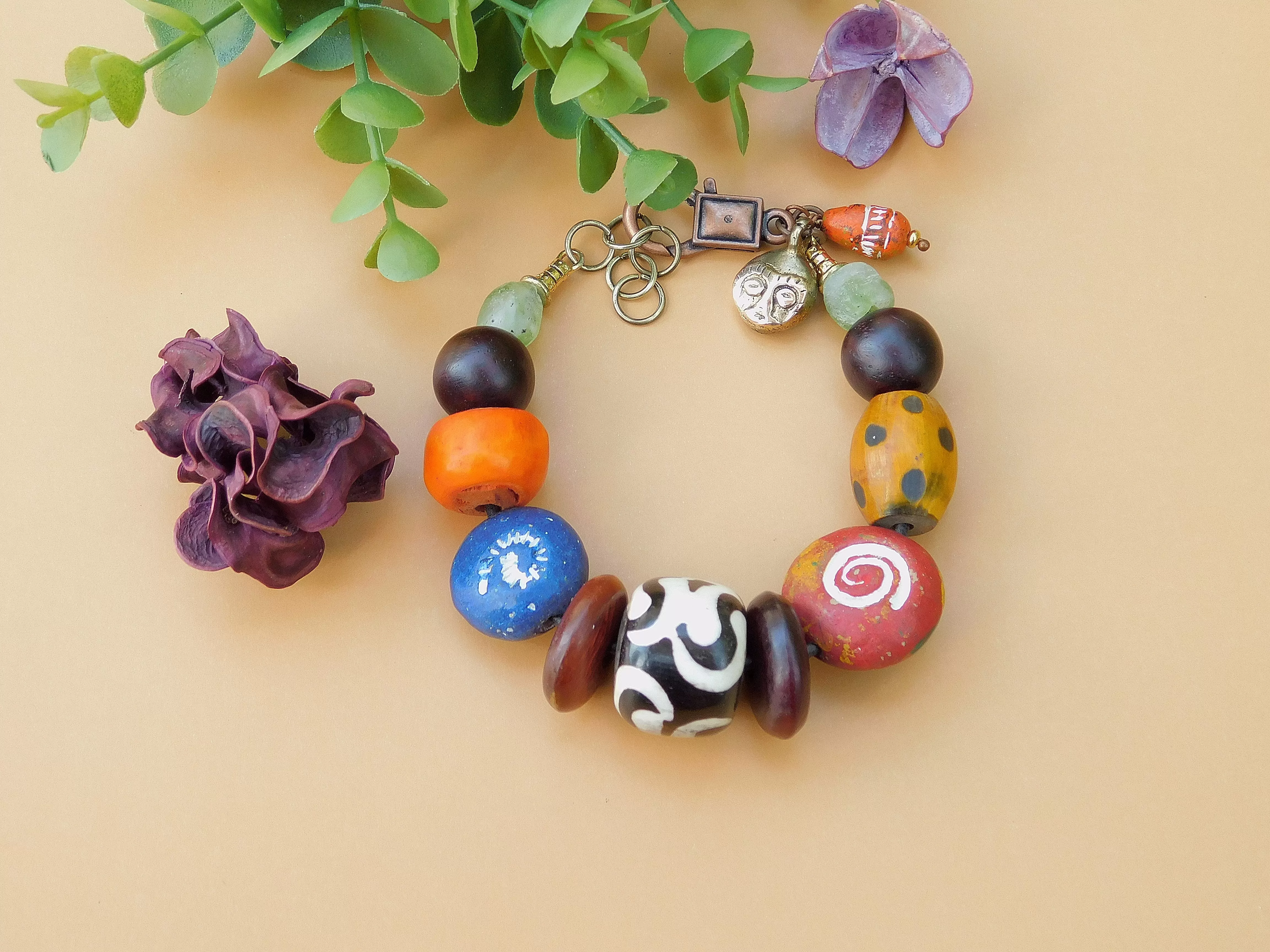 Terracotta and Horn Bead Bracelet