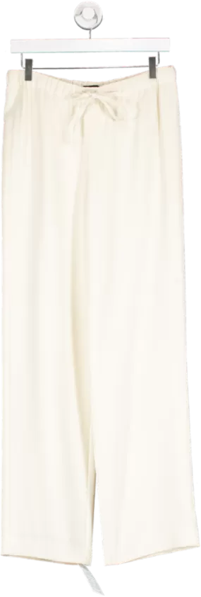 Theory Cream Drawstring Wide Leg Trousers UK S