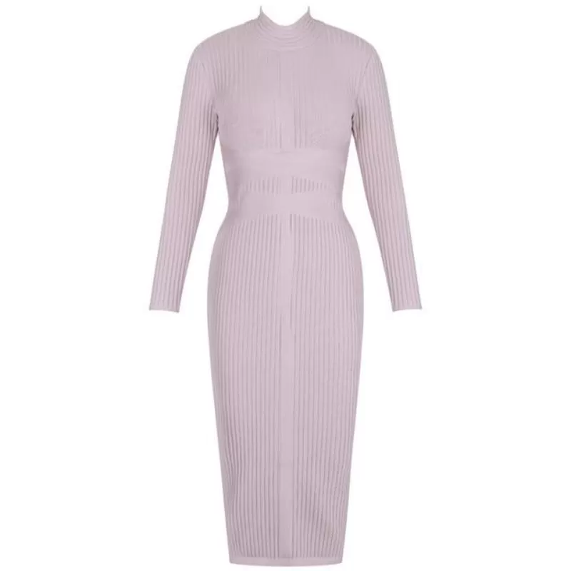 Turtleneck Rayon Long Sleeve Bandage Ribbed Bodycon Dress