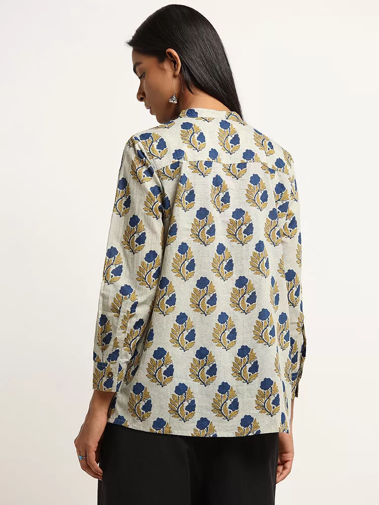 Utsa Indigo Floral Print Cotton Tunic