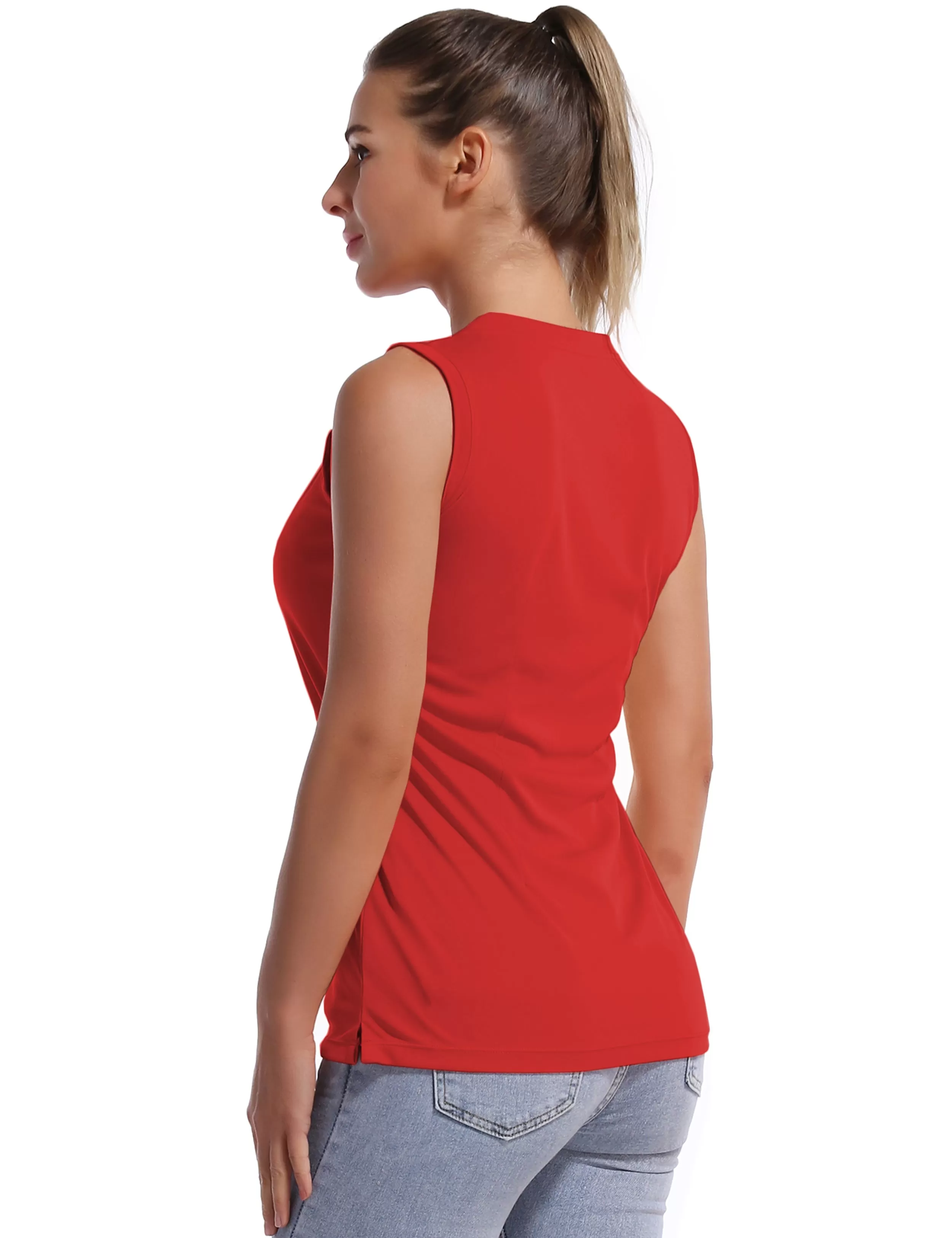 V Neck Sleeveless Athletic Shirts red_yogastudio