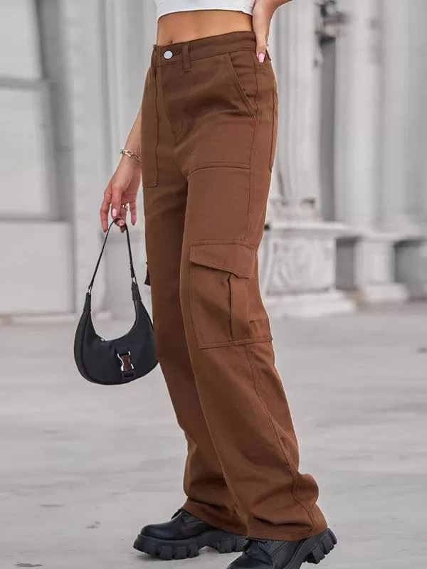 Women Solid Twill Cargo Pants