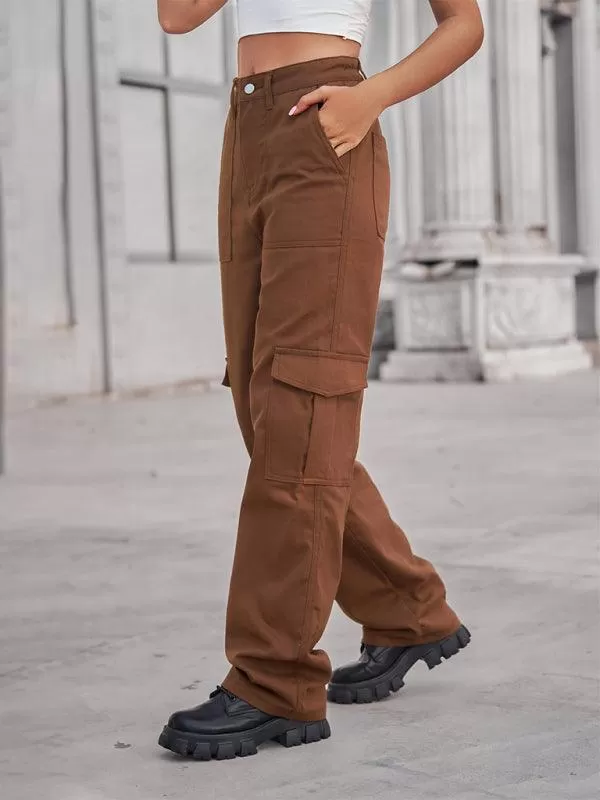 Women Solid Twill Cargo Pants