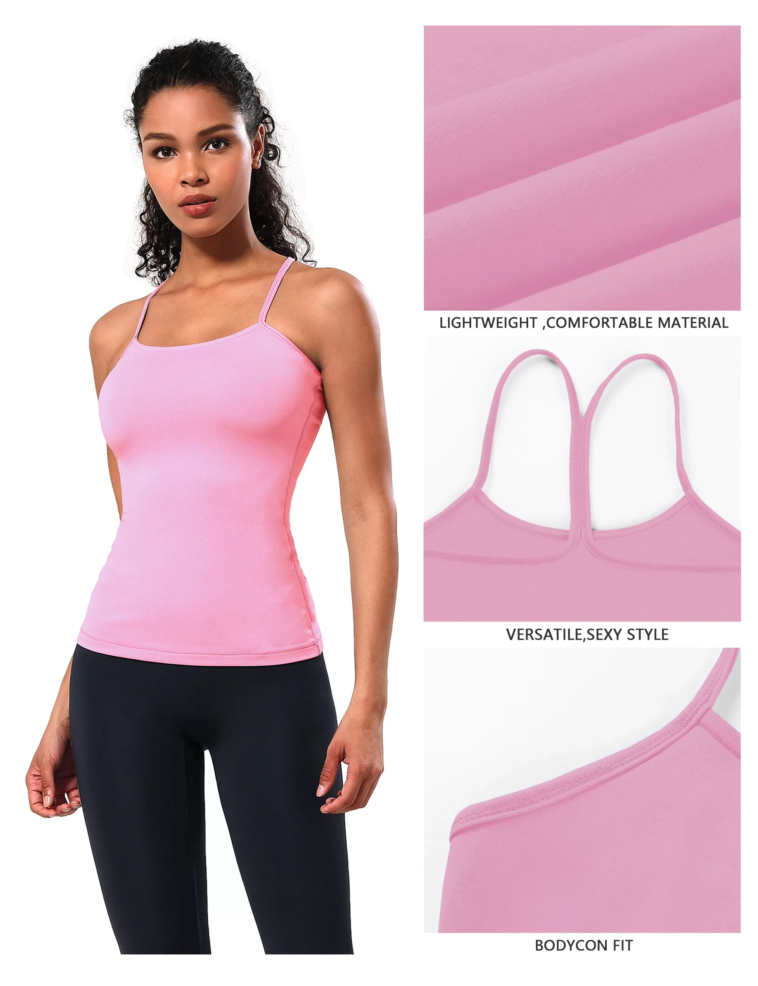 Y-back Spaghetti Strap Tank Tops lightpink_yogastudio